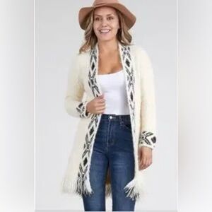 Oceanus Tribal Aztec Print Cardigan Sweater Size M